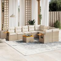 10-delige Loungeset met kussens poly rattan beige - thumbnail