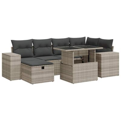 8-delige Loungeset met kussens poly rattan lichtgrijs