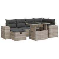 8-delige Loungeset met kussens poly rattan lichtgrijs - thumbnail