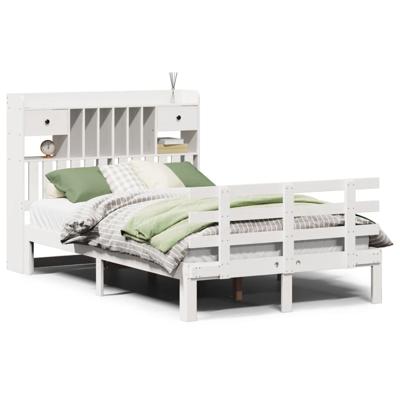 Bed met boekenkast zonder matras grenenhout wit 150x200 cm