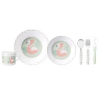 Saro Eetset Flamingo Party Melamine 6-delig Zalmroze/groen/wit - thumbnail
