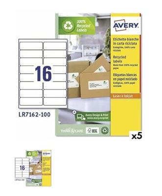 Printerlabels Avery LR7162 Wit 100 Lakens 99,1 x 33,9 mm (5 Stuks)