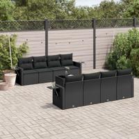 9-delige Loungeset met kussens poly rattan zwart - thumbnail