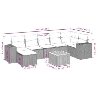 8-delige Loungeset met kussens poly rattan zwart