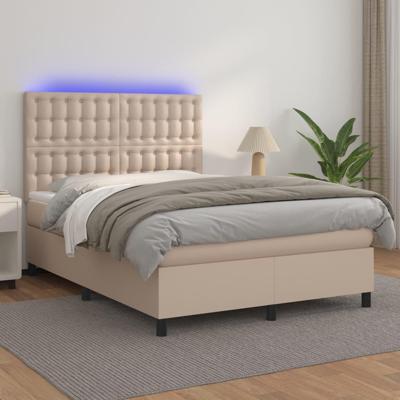 Boxspring met matras en LED kunstleer cappuccinokleur 140x190cm