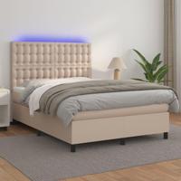 Boxspring met matras en LED kunstleer cappuccinokleur 140x190cm - thumbnail