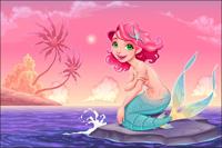 Fotobehang - lachende Zeemeermin even uit het water, Kinderkamer, te koop in 11 maten, incl behanglijm - thumbnail