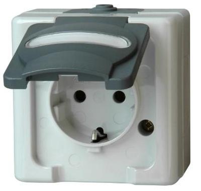 Kopp 103356006 BlueElectric Compleet Wandcontactdoos met randaarde en klapdeksel spatwaterdicht Grijs 1 stuks 1 stuk(s)