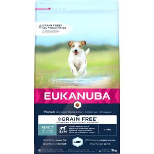 Eukanuba Hondenvoer graanvrij met vis voor kleine en middelgrote rassen - droog voer voor volwassen honden, 12 kg