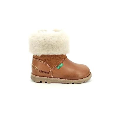 Leren enkellaarsjes voor babymeisjes Nonofur KICKERS® 1ste stapjes karamel