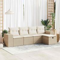 5-delige Loungeset met kussens poly rattan beige - thumbnail