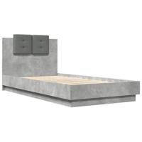 Bedframe met hoofdbord en LED-verlichting betongrijs 100x200 cm - thumbnail