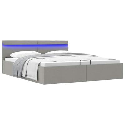 Bedframe met opbergruimte en LED stof lichtgrijs 160x200 cm