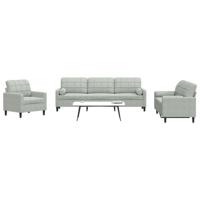 3-delige Loungeset met kussens en bolsters fluweel lichtgrijs - thumbnail