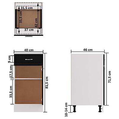 VidaXL Onderkast met lade lyon 40x46x81,5 cm bewerkt hout zwart VidaXL Onderkast met lade lyon 40x46x81,5 cm bewerkt hout zwart