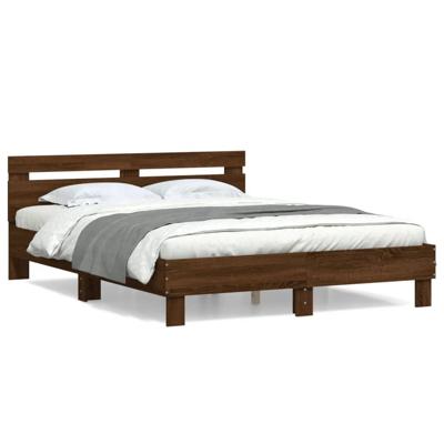 Bedframe met hoofdeinde bewerkt hout bruineikenkleur 140x190 cm - thumbnail
