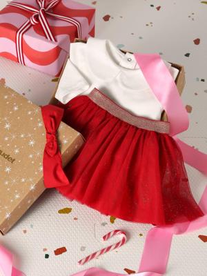 Babyset voor babymeisjes, t-shirt, rok, heupband, kerstcadeauset rood
