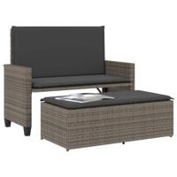 Tuinbank met kussens en voetenbank poly rattan grijs - thumbnail