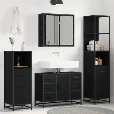 Badkamermeubelset met lade 4 pcs Zwart eiken 80 x 33 x 60 cm