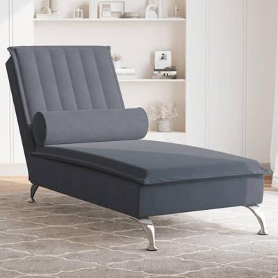 Massage chaise longue met bolster fluweel donkergrijs Massage chaise longue met bolster fluweel donkergrijs