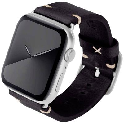 JT Berlin Alex Vintage armband voor Apple Watch 42 mm / 44 mm leren armband [Watch SE, Series 6 / 5 / 4 / 3 / 2 / 1, zacht lederen reserveband, aluminium sluiting] zwart/zilver (maat S/M)