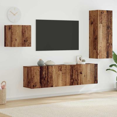TV-kast Wandgemonteerd 4 pcs Oud Hout Bewerkt hout