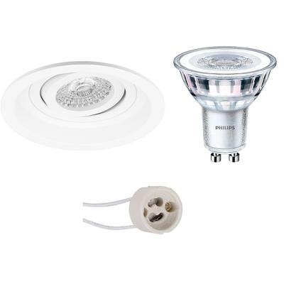 GU10 Inbouwspot Set - Mat Wit - Inbouw Rond - Verdiept - Kantelbaar - Philips - CorePro 830 36D - Pragmi Domy Pro - 4.6W - Warm Wit 3000K - Ø105mm