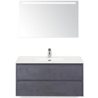 Dante Badmeubelset 100 cm - Beton Antraciet - Keramische Wastafel Wit Cover met Sence Spiegel - thumbnail