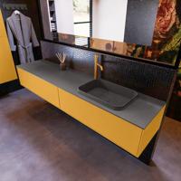 Badkamermeubelset Mondiaz Erin 200 cm met 2 Lades met RIDGE Wastafel Rechts Dark grey met 1 kraangat Greeploos Mat Ocher - thumbnail