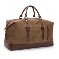 Canvas Leather Men Travel Bags Carry on Luggage Bags Men Duffel Bags Handbag Travel(Coffee) - thumbnail