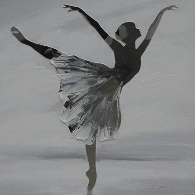 Schilderij -Handgeschilderd - Ballerina - zwart wit - 100x100cm