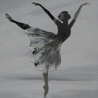 Schilderij -Handgeschilderd - Ballerina - zwart wit - 100x100cm - thumbnail