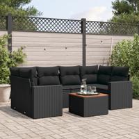 7-delige Loungeset met kussens poly rattan zwart - thumbnail