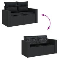 10-delige Loungeset met kussens poly rattan zwart - thumbnail