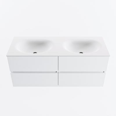 MONDIAZ VICA 120cm badmeubel onderkast Talc 4 lades. Wastafel MOON dubbel 2 kraangaten, kleur Talc.