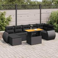 8-delige Loungeset met kussens poly rattan zwart - thumbnail