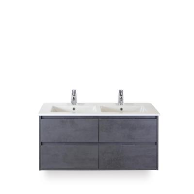 Porto Badmeubelset 120 cm - 4 laden Beton Antraciet - Keramische Wastafel Wit Slim