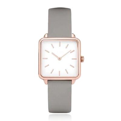 LGT JWLS Dameshorloge &apos;Square&apos; - Grijze Lederen Band, Wit Uurwerk, Rose Gouden Kast