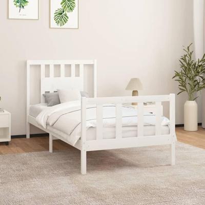 Bedframe met hoofdbord massief hout wit 90x200 cm