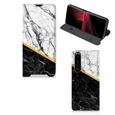 Sony Xperia 1 III | Standcase | Marmer Wit Zwart - Origineel Cadeau Man