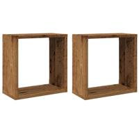 Wandschappen kubus 2 st 30x15x30cm bewerkt hout oud houtkleurig - thumbnail
