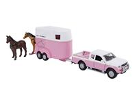 Kids Globe die-cast auto met paardentrailer roze, 1:32 - thumbnail