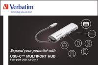 Verbatim 4 poorten USB 3.2 Gen 1-hub Met USB-C stekker, LED-weergave Grijs - thumbnail