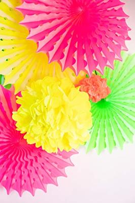 Folat pompom papier neon geel 30 cm | 24 stuks