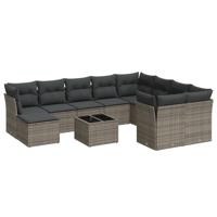 11-delige Loungeset met kussens poly rattan grijs - thumbnail