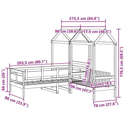 Kinderbed met huisje en bankje massief grenenhout wit 80x200 cm