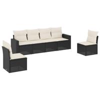 6-delige Loungeset met kussens poly rattan zwart - thumbnail