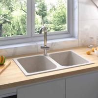 VidaXL Keukenwasbak beige 76 x 48 x 30 cm kwarts en hars - thumbnail
