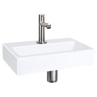 Differnz Flat fonteinset - 38x24x8cm - Rechthoek - 1 kraangat - Recht matte chromen kraan - Keramiek Wit SW21912/SW538305/SW543205/SW696217 - thumbnail
