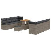 Tuinbankenset met kussen 11 pcs Grijs poly rattan - thumbnail